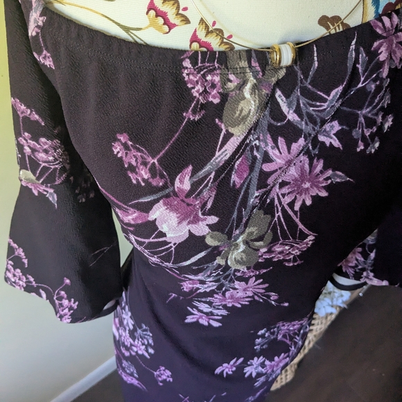 Ricki's Deep Purple Floral Semi off the Shoulder Midi Dress - Picture 2 of 3